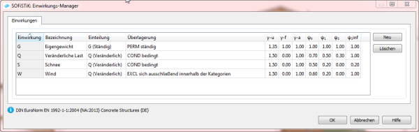 SOFiSTiK: Einwirkungs-Manager