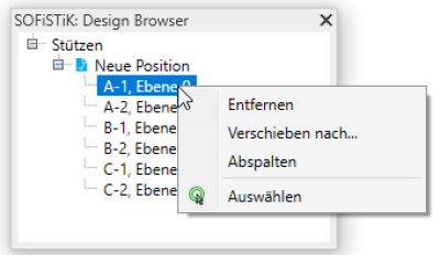 Kontextmenü Stütze